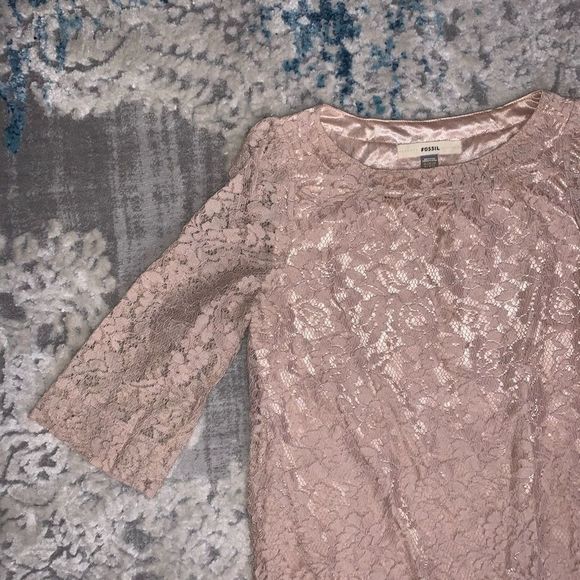 Fossil Blush 3/4 Sleeve shift lace Dress - Picture 4 of 6
